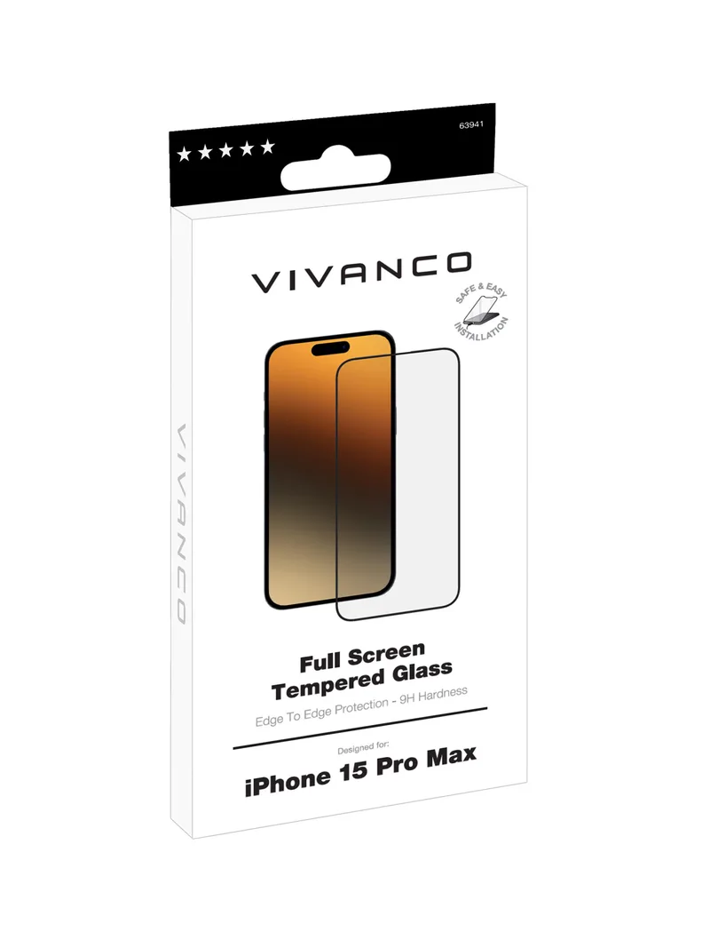Vivanco Fuldskærm Beskyttelse glas 9H iPhone 15 Pro Max - 2863941