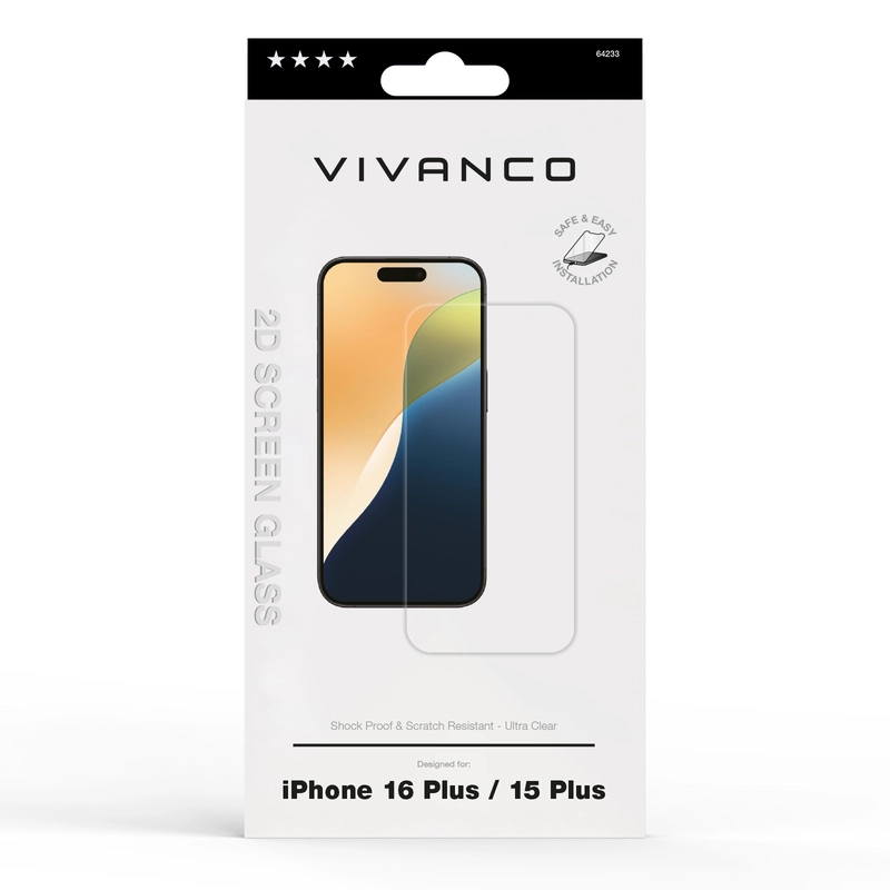 Vivanco Hærdet beskyttelsesglas 9H iPhone 16/15 Plus - 2864233