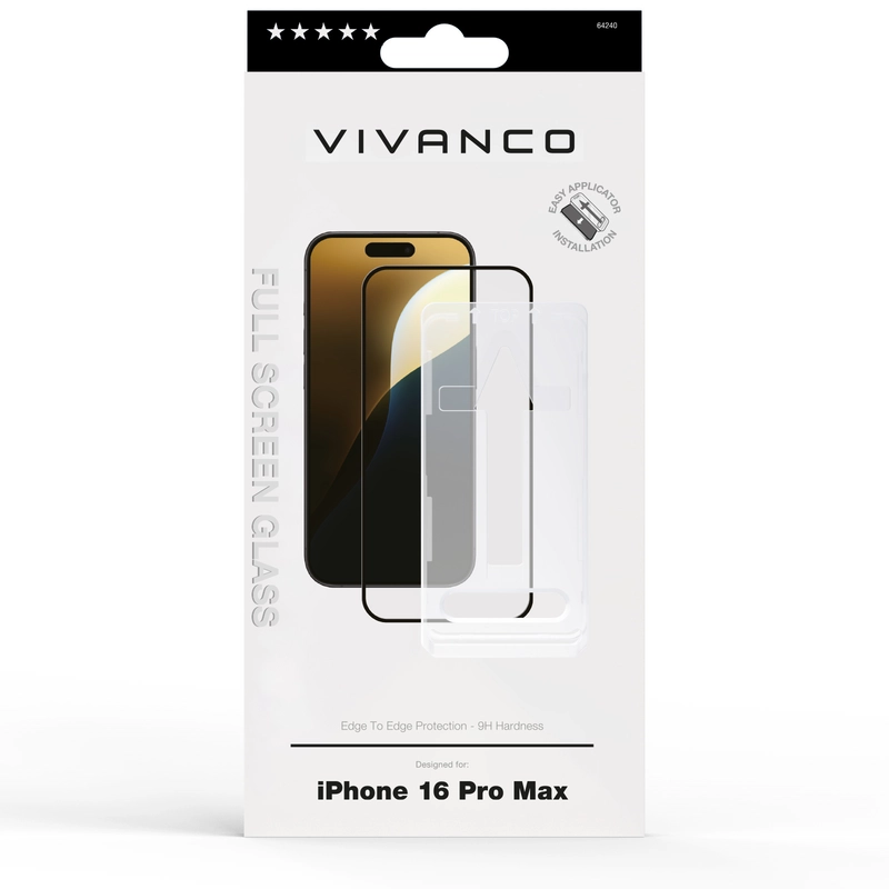 Vivanco Fuldskærm Beskyttelse glas 9H iPhone 16 Pro Max - 2864240