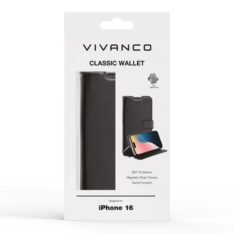 Vivanco Classic Wallet iPhone 16 Sort - 2864251