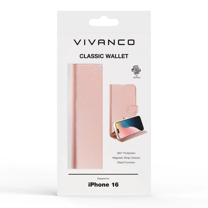 Vivanco Classic Wallet iPhone 16 Rose Guld - 2864253