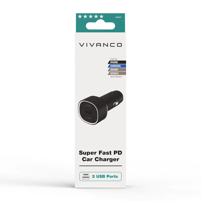 Vivanco Super hurtig 60W Biloplader 2xUSB-C 30W/USB-A 18W - 2864341