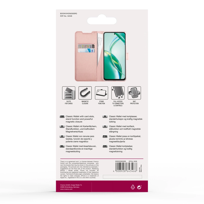 Vivanco Classic Wallet Honor 200 Smart Rose Guld - 2864346