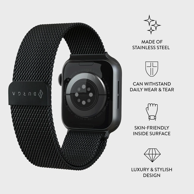 Burga Metal Mesh Black - Apple Watch 42/44/45/46/49mm Metal urrem - 2178229