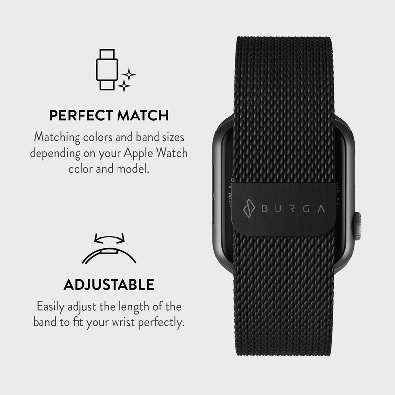Burga Metal Mesh Black - Apple Watch 42/44/45/46/49mm Metal urrem - 2178229